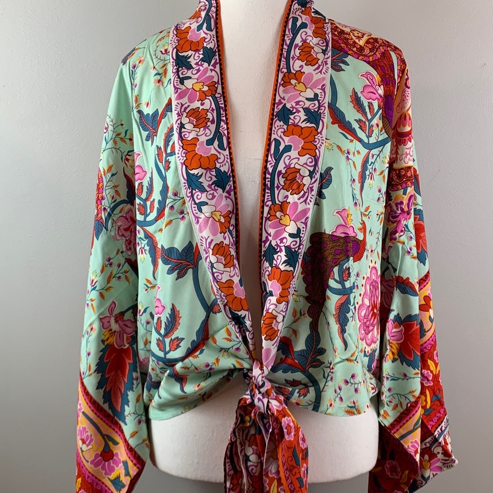 Floral Tie Front Crop Top Kimono NEW! - Picture 10 of 10